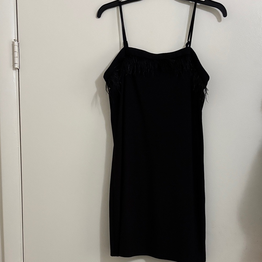 Black Feather Trim Slip Dress
